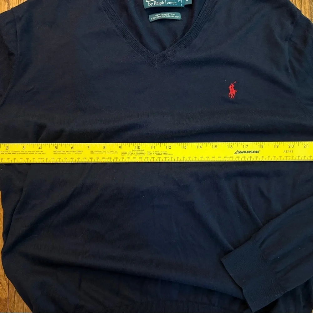 Polo Ralph Lauren Hunter Navy V-Neck 100% Pima Cotton Pullover Sweater Men’s L